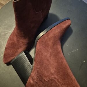 Women's Suede Pointed-Toe Ankle Boots in Burgundy, More Of A Rust Brown Color